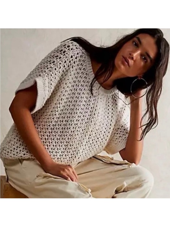 Free People Tops - Free People Cream Crochet Knit Top, EUC, size S